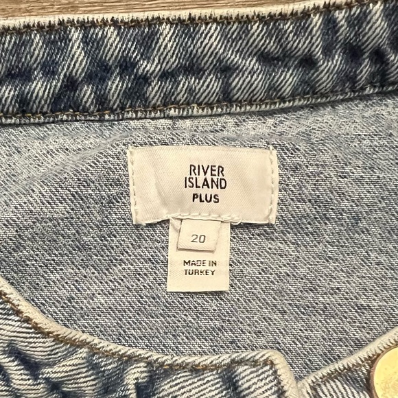 NEW River Island Denim Puff Sleeve Button Down Belted Mini Dress US Size 16 NWT - Picture 8 of 9